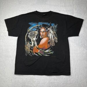 Vtg Thunder Sportswear T Shirt Mens Black American Dreamcatcher Wolf 90s Thunder